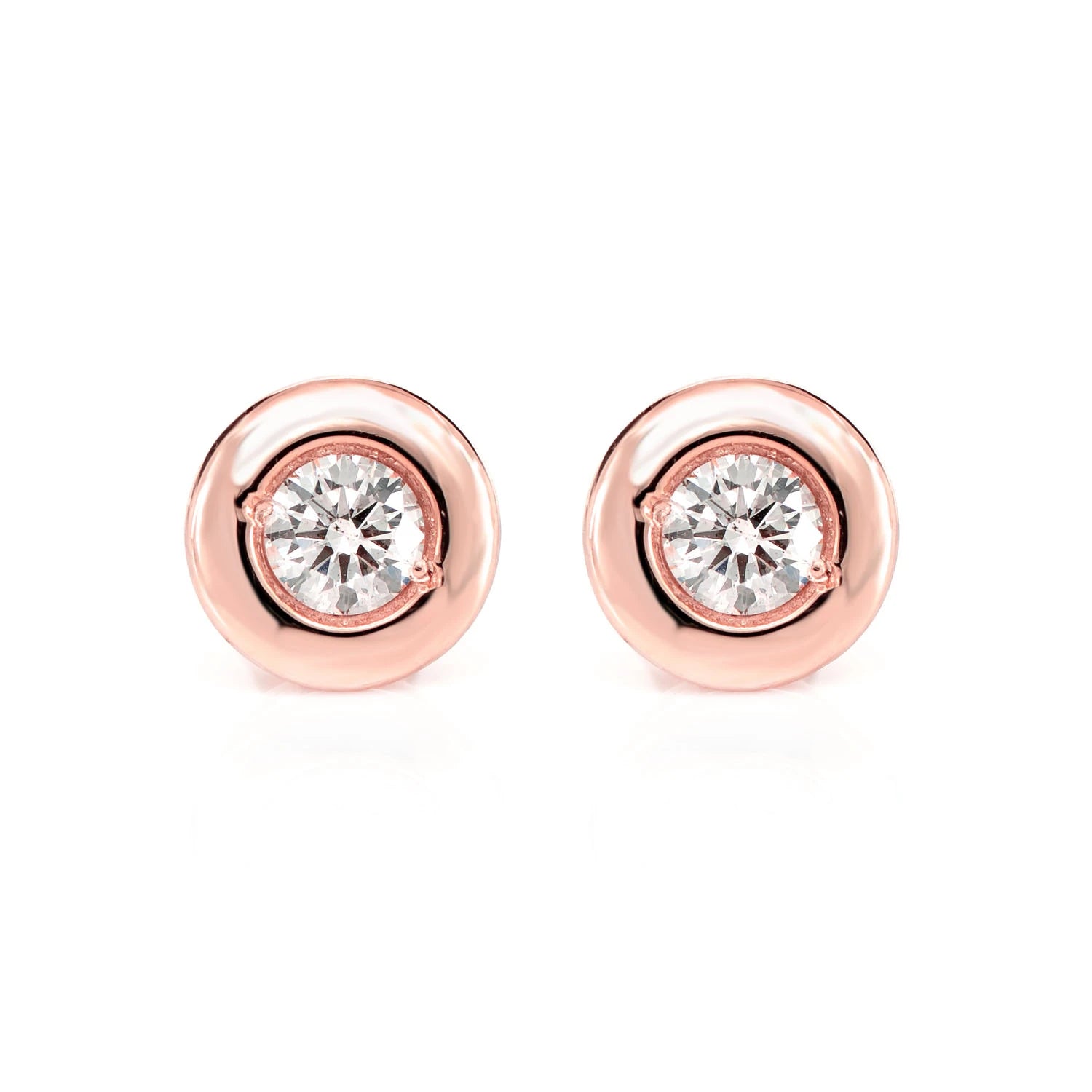 Wide Bezel Set Diamond Stud Earrings - in yellow gold (view 5 of 6)