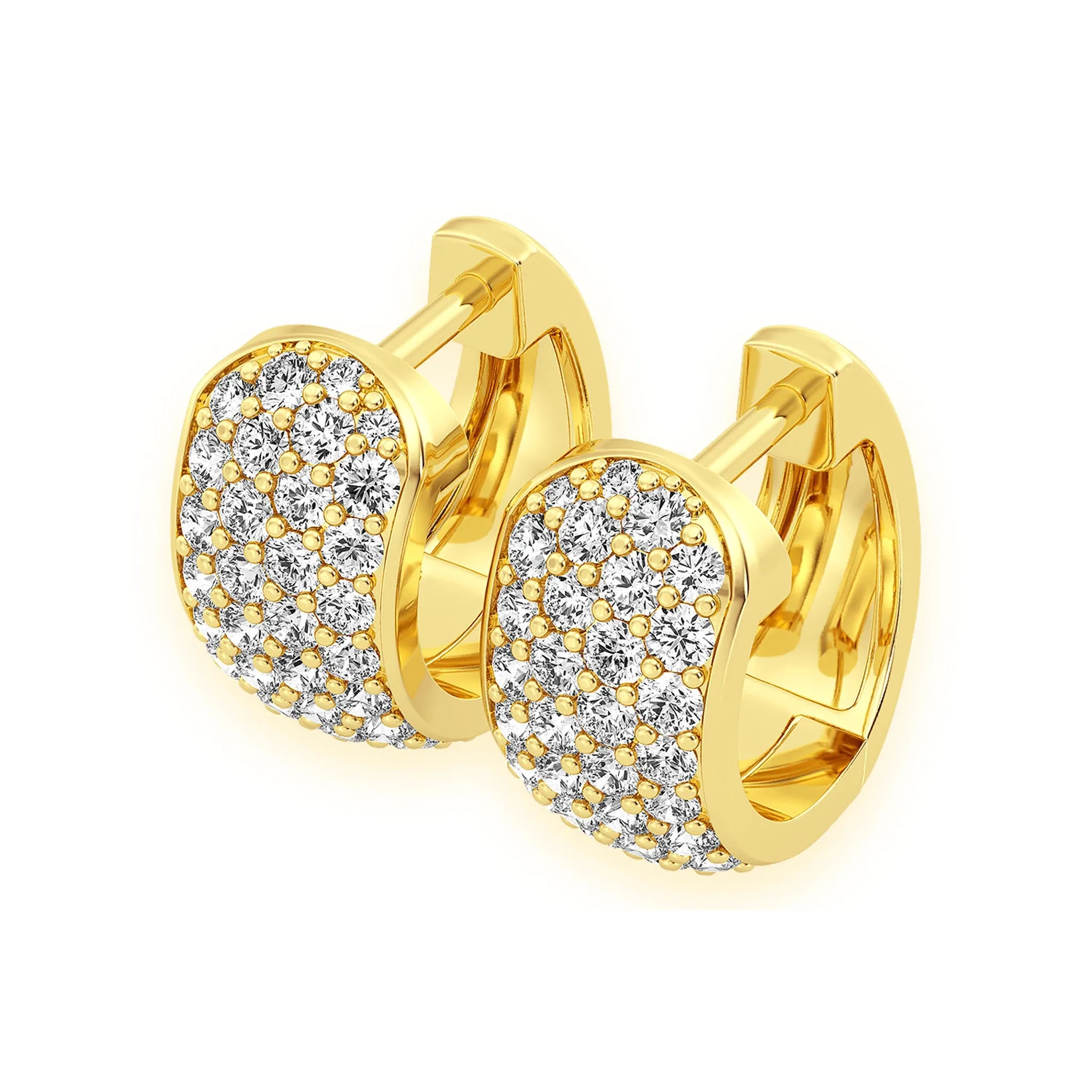 Wide Diamond Huggie Hoop Earrings - in yellow gold
