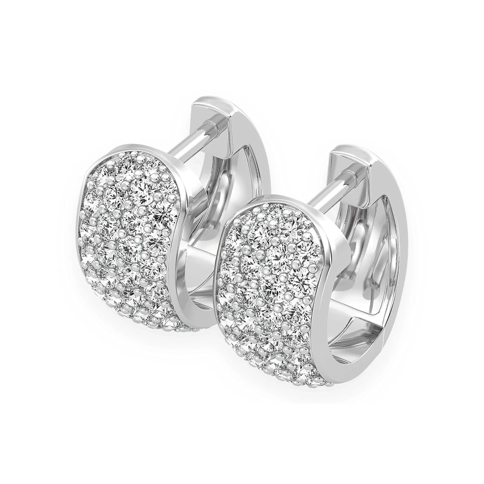 Wide Diamond Huggie Hoop Earrings - in yellow gold (view 3 of 6)