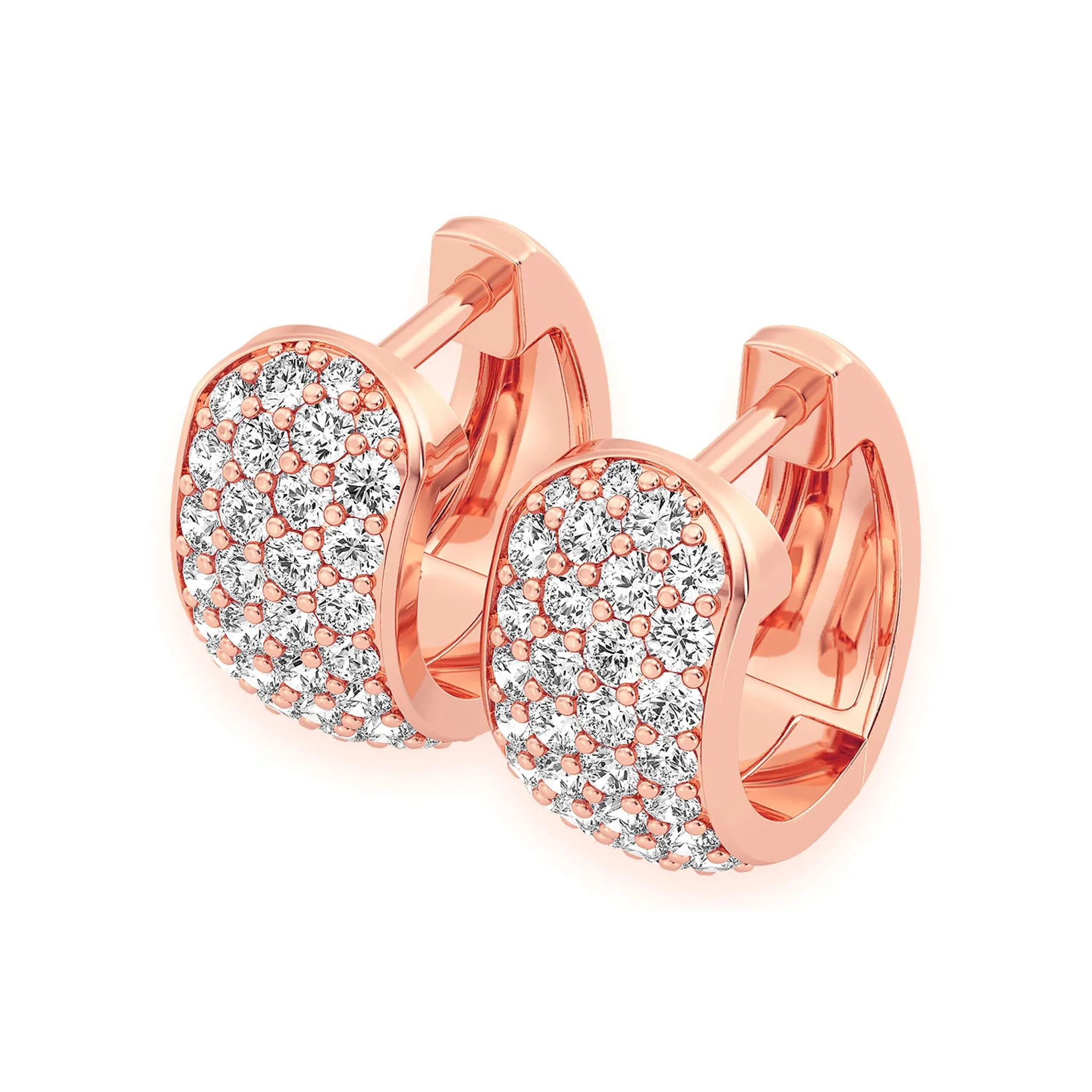 Wide Diamond Huggie Hoop Earrings - in yellow gold (view 5 of 6)